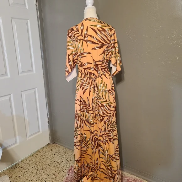 Rachel Pally Palm Print Orange & Brown Caftan Maternity Dress NWT XS - Picture 4 of 11